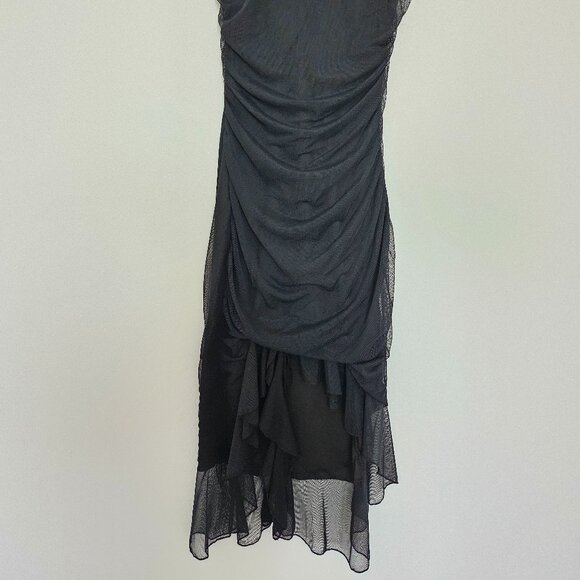 Women's Vintage Ruffle Black Midi Dress Mesh Y2K Style‎ No size tag - Picture 4 of 10
